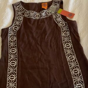 NWT TORY BURCH linen and crystal top STUNNING 10 design front and back shirt NEW